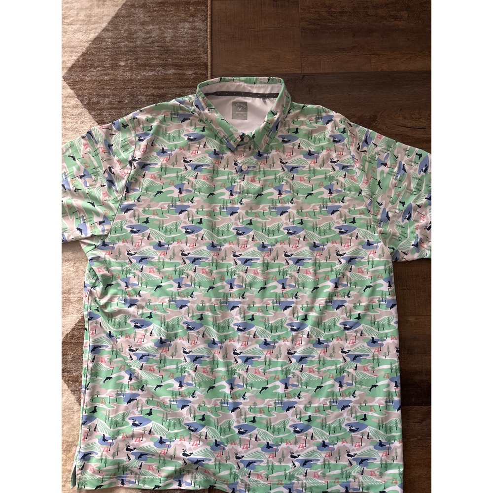 Callaway Mens XXL Opti-Dri Golf Polo Whale Dolphin Golf Cart Novelty Print Green